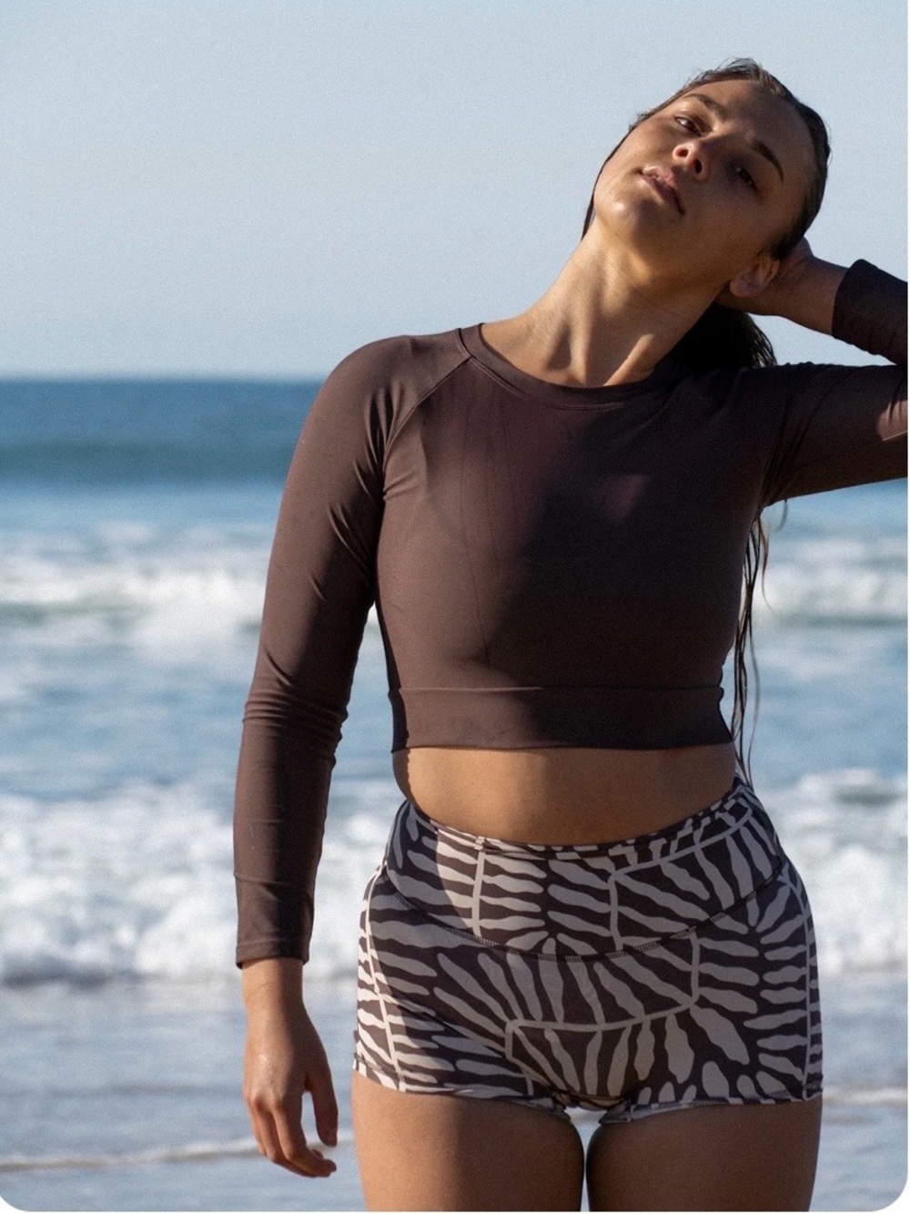 Salted AU Long-Sleeve Brown Crop Rash Gard Top - NWT